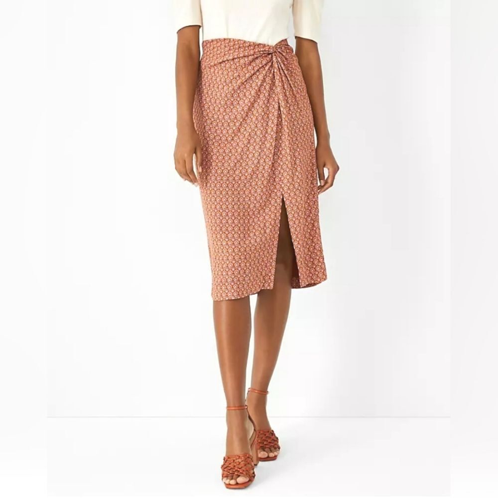 Ann Taylor Tan & Pink Paisley Twist Pencil Skirt Size 14
